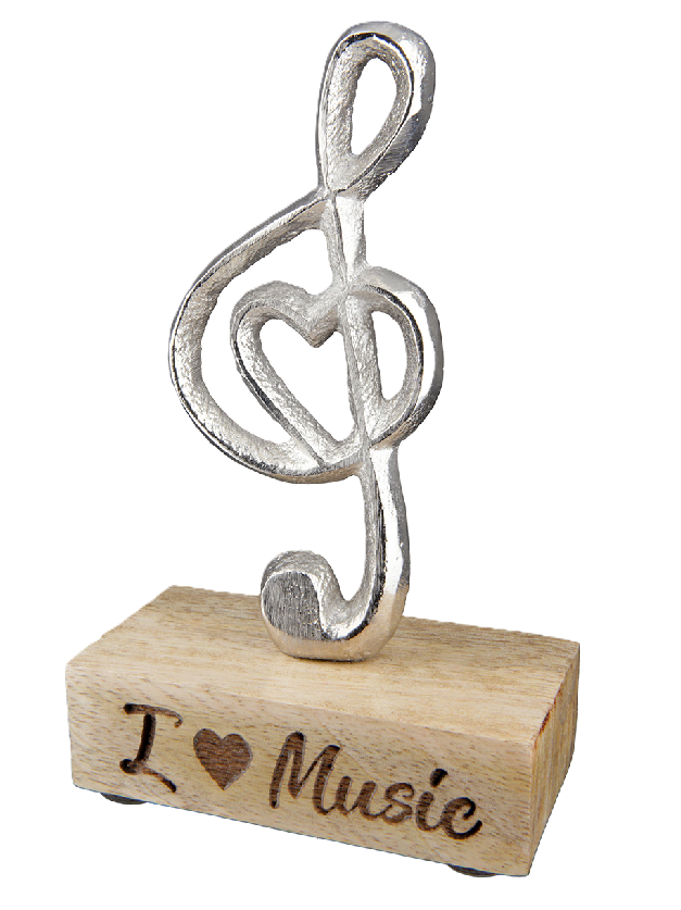 Skulptur Notenschlüssel mit Herz I love Music