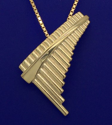 Schmuckanhänger Panflöte Silber vergoldet 